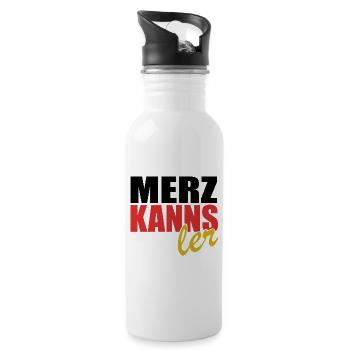 Merz kanns - Kanzler - Kanzlerkandidat - Trinkflasche mit integriertem Trinkhalm - Weiß - Rechts
