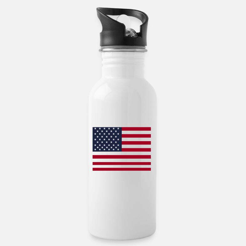 USA Flagge Amerika - Trinkflasche mit integriertem Trinkhalm - Weiß