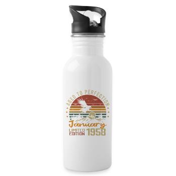 Januar 1958 Retro Vintage Geburtstagsgeschenk - Trinkflasche mit integriertem Trinkhalm - Weiß - Rechts