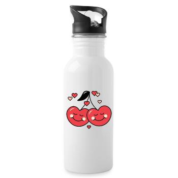 Cherry and Love - Water bottle with straw - white - Right