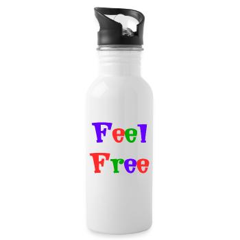 FREE. FREE. HAPPY. FREE. FREEDOM. WELFARE. ZEN. - Water bottle with straw - white - Right