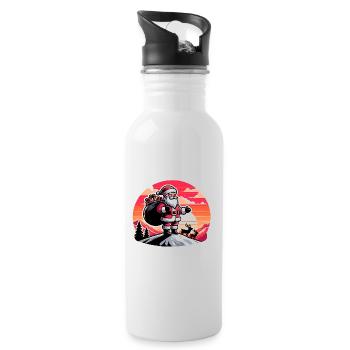 Weihnachtsmann mit Rentieren auf Bergspitze - Trinkflasche mit integriertem Trinkhalm - Weiß - Rechts