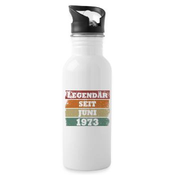 Legendär seit Juni 1973 Geburtstagsgeschenk - Trinkflasche mit integriertem Trinkhalm - Weiß - Rechts