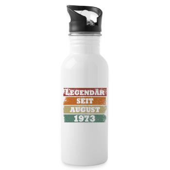 Legendär seit August 1973 Geburtstagsgeschenk - Trinkflasche mit integriertem Trinkhalm - Weiß - Rechts