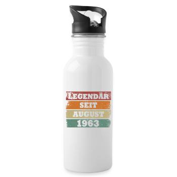 Legendär seit August 1963 Geburtstagsgeschenk - Trinkflasche mit integriertem Trinkhalm - Weiß - Rechts