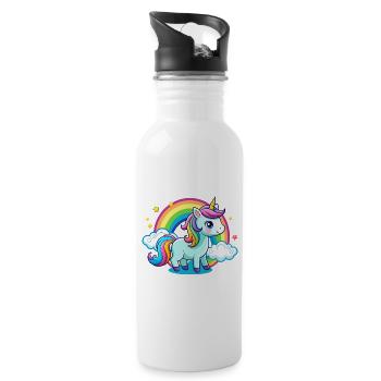 Süßes Regenbogen-Einhorn - Trinkflasche mit integriertem Trinkhalm - Weiß - Rechts