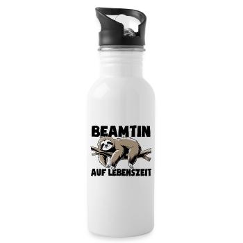 Faultier Beamtin auf Lebenszeit - Spruch - Trinkflasche mit integriertem Trinkhalm - Weiß - Rechts