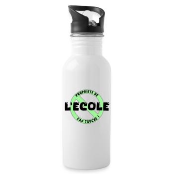 Schuleigentum, Schwarz - Trinkflasche mit integriertem Trinkhalm - Weiß - Rechts