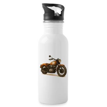 Moto vintage orange et crème stylisée - Gourde avec paille intégrée - blanc - Droite