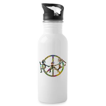 Kokopelli Family in Peace Sign Design 2 - Trinkflasche mit integriertem Trinkhalm - Weiß - Rechts