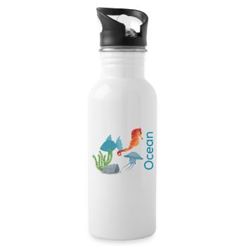 Ocean - Trinkflasche mit integriertem Trinkhalm - Weiß - Rechts