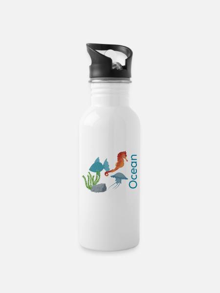 Ocean - Trinkflasche mit integriertem Trinkhalm - Weiß