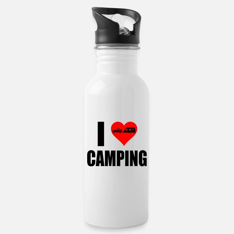 camping - Trinkflasche mit integriertem Trinkhalm - Weiß