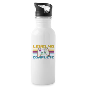 40 Birthday Level 40 Complete 40 Years Gamer - Water bottle with straw - white - Right