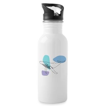 Wal - Buckelwal - Meeressäuger - Geschenk - Trinkflasche mit integriertem Trinkhalm - Weiß - Rechts