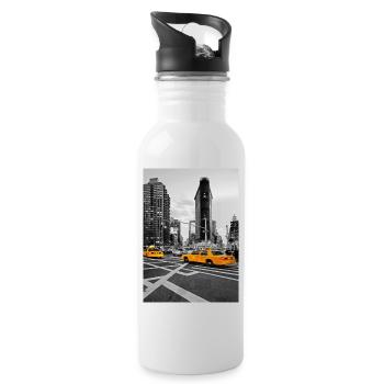 NYC Yellow Cabs Flat Iron Building - Water bottle with straw - white - Right
