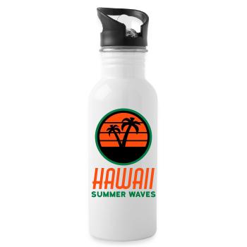 Hawaï, vagues d’été (cercle, soleil, palmiers) - Gourde avec paille intégrée - blanc - Droite