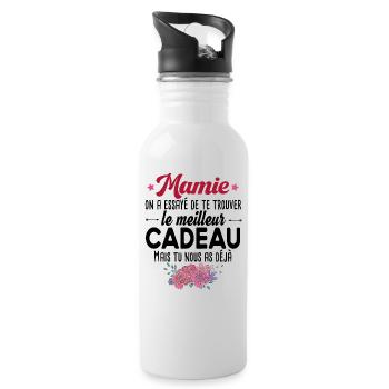 Mamie Grand-Mère Cadeau Retraite Retraitée Fête - Gourde avec paille intégrée - blanc - Droite