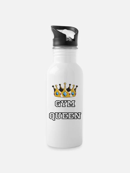 Gym queen - Water bottle with straw - white