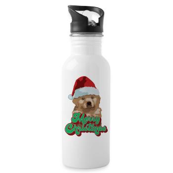 Cadeau de Noël Mignon Drôle de chien Chapeau de Père Noël Joyeux Noël - Gourde avec paille intégrée - blanc - Droite
