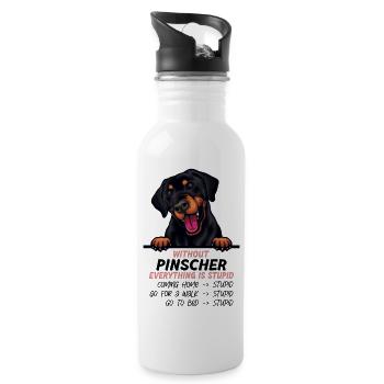 Ohne Pinscher ist alles doof - Trinkflasche mit integriertem Trinkhalm - Weiß - Rechts