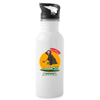 Skeleton play surfboard on holiday scary cartoon - Trinkflasche mit integriertem Trinkhalm - Weiß - Rechts