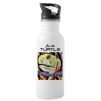 Turtle art work design - Trinkflasche mit integriertem Trinkhalm - Weiß - Rechts