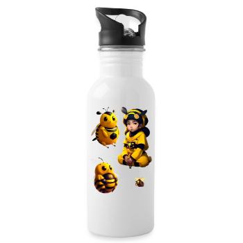 kawaii bee child - Water bottle with straw - white - Right