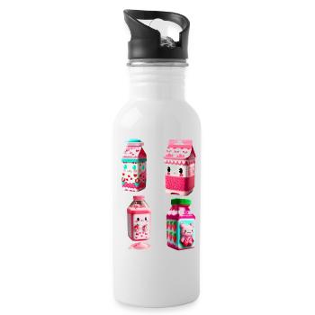 kawaii strawberry milk carton - yummy! - Water bottle with straw - white - Right
