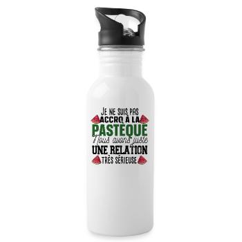 Pastèque Fruit Relation Cadeau Humour Rouge Vert - Gourde avec paille intégrée - blanc - Droite