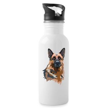 Portrait German Shepherd - Water bottle with straw - white - Right