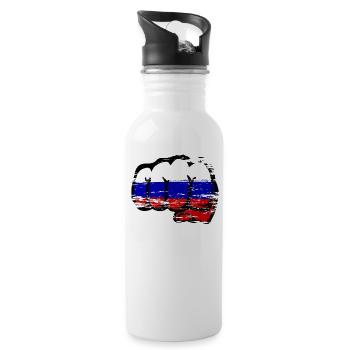 Russland Flagge Hand Faust used - Trinkflasche mit integriertem Trinkhalm - Weiß - Rechts