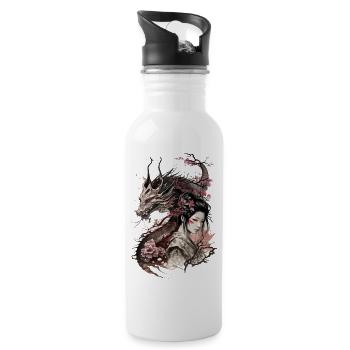 Geisha Japanische Drache Kirschblüte Japan Fantasy - Trinkflasche mit integriertem Trinkhalm - Weiß - Rechts