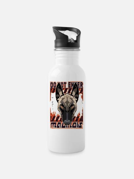 Gefahr durch Malinois - Trinkflasche mit integriertem Trinkhalm - Weiß