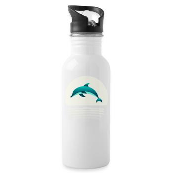 Dolphin in the jump - Water bottle with straw - white - Right