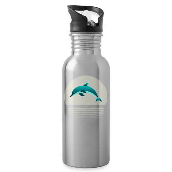 Delfin im Sprung - Trinkflasche mit integriertem Trinkhalm - Lightsilver - Rechts