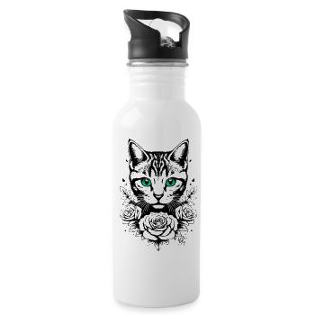 Kätzchen-Tattoo 🐾 3 - Trinkflasche mit integriertem Trinkhalm - Weiß - Rechts