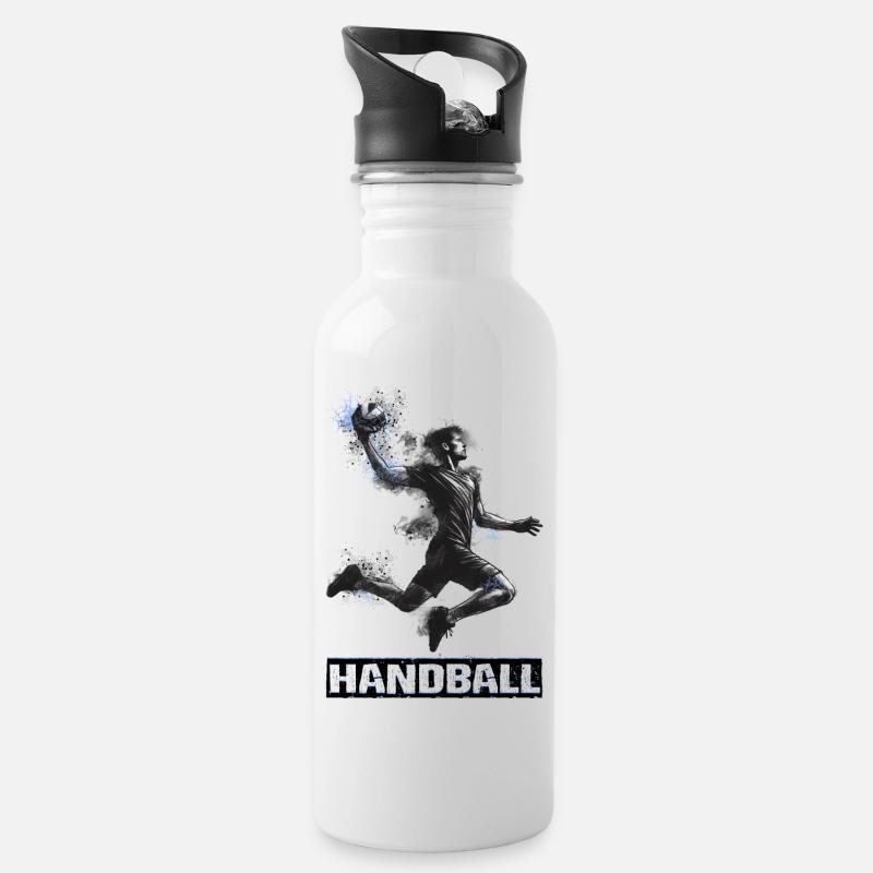 Handball - Trinkflasche mit integriertem Trinkhalm - Weiß