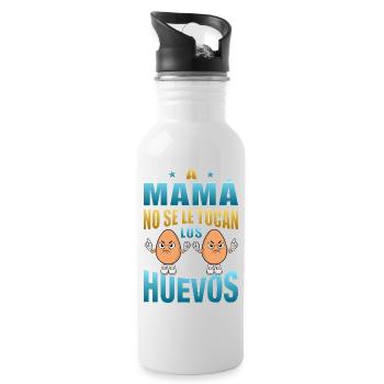 Mama rührt ihre Eier nicht an - Trinkflasche mit integriertem Trinkhalm - Weiß - Rechts