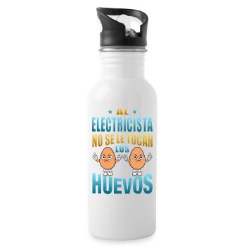 Der Elektriker rührt seine Eier nicht an - Trinkflasche mit integriertem Trinkhalm - Weiß - Rechts