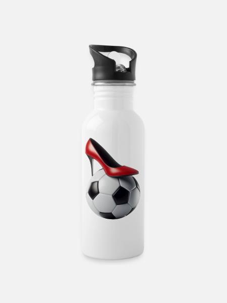 Rote Pumps und Fußball 👠⚽️ - Trinkflasche mit integriertem Trinkhalm - Weiß