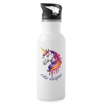 Einhorn - Sei einzigartig! - Trinkflasche mit integriertem Trinkhalm - Weiß - Rechts
