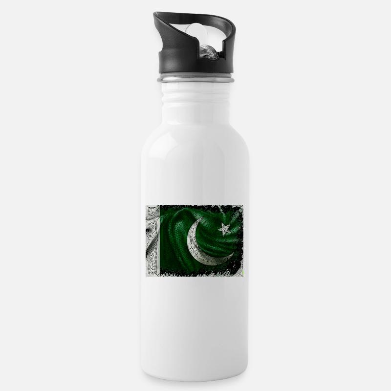 Pakistan Flagge - Trinkflasche mit integriertem Trinkhalm - Weiß