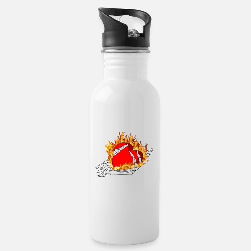 Cook hand holds a heart on fire - Water bottle with straw - white