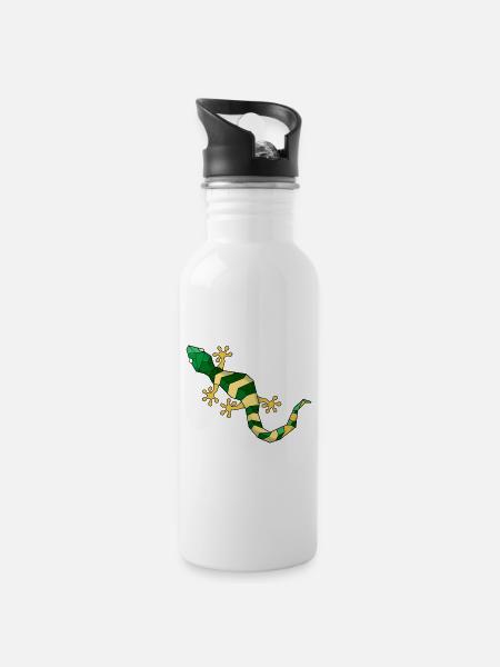 Geometric lizard - Water bottle with straw - white