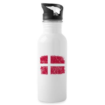 Denmark Danish Flag Dannebrog Scandinavia - Water bottle with straw - white - Right
