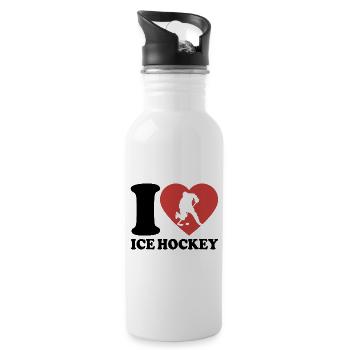 I Love Ice Hockey - Heart - Hobby - Water bottle with straw - white - Right