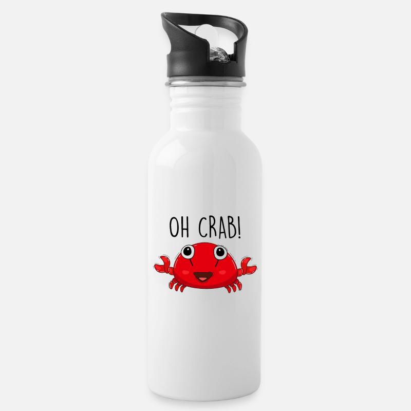 Crab and sea - Water bottle with straw - white