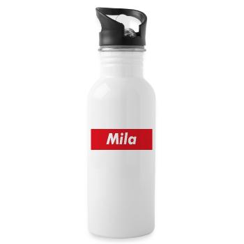 Mila rotes Band - Trinkflasche mit integriertem Trinkhalm - Weiß - Rechts