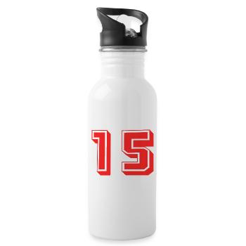 15 JAHRE. 15-jähriges JUBILÄUM. GEBURTSTAG 15 JAHRE. 15 - Trinkflasche mit integriertem Trinkhalm - Weiß - Rechts